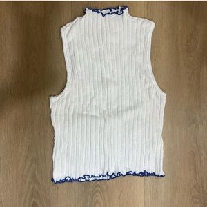 Free People White Ribbed Tank with Blue Edges